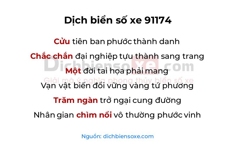 Dịch thơ biển số 91174