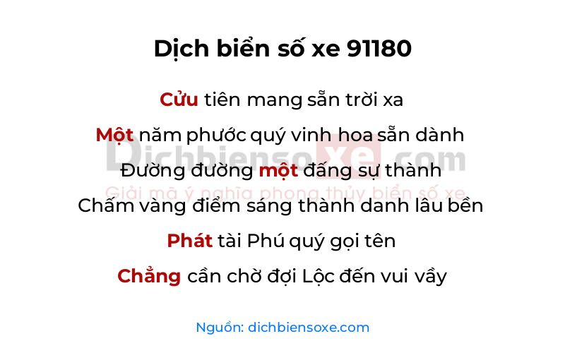 Dịch thơ biển số 91180