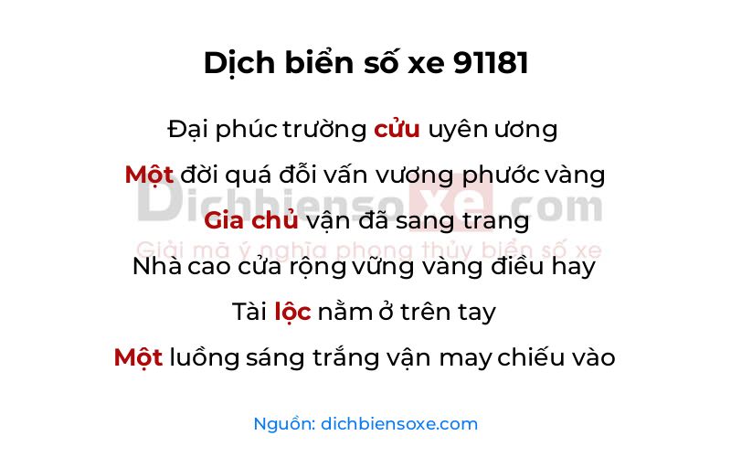 Dịch thơ biển số 91181
