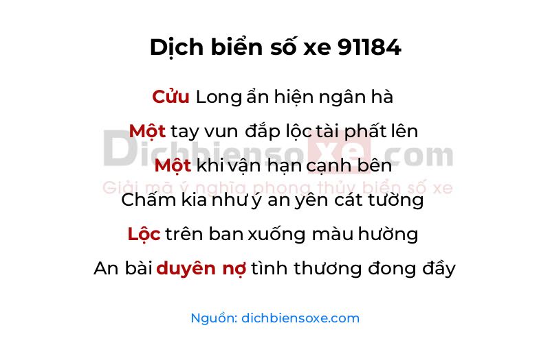 Dịch thơ biển số 91184