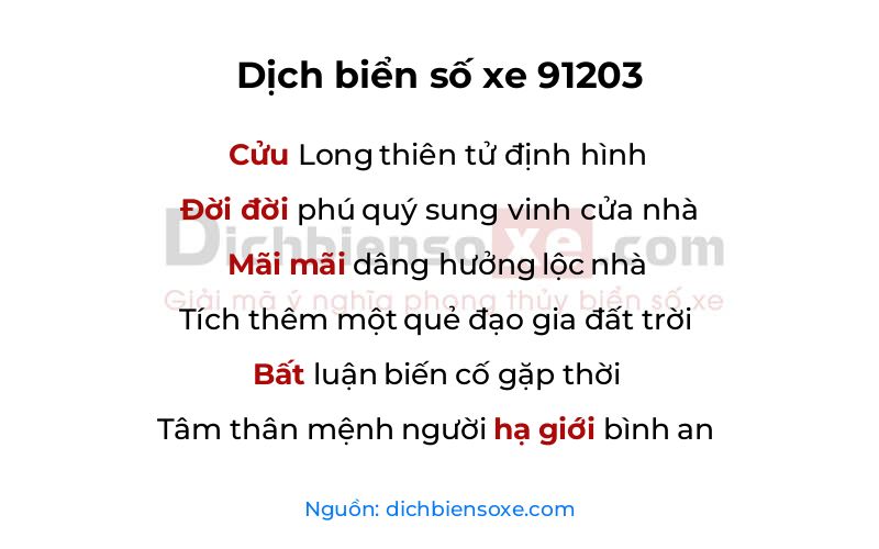 Dịch thơ biển số 91203