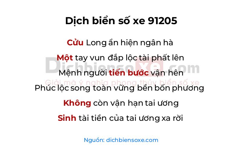 Dịch thơ biển số 91205