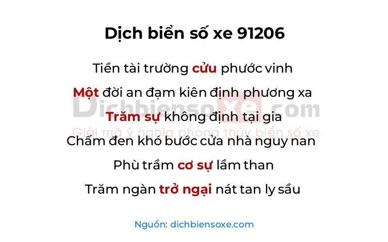 Dịch thơ biển số 91206