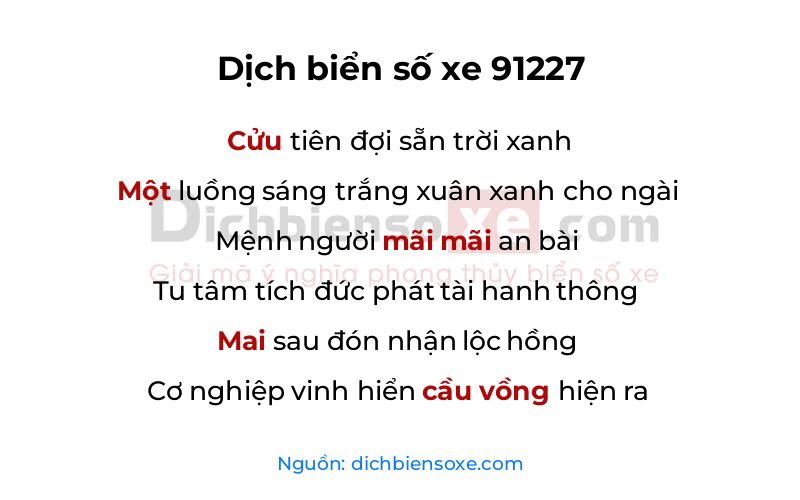 Dịch thơ biển số 91227