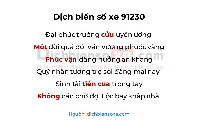 Dịch thơ biển số 91230