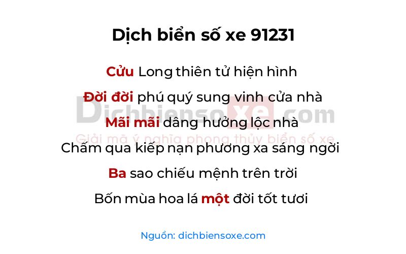 Dịch thơ biển số 91231