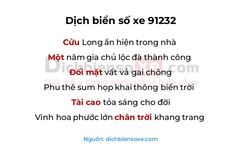 Dịch thơ biển số 91232