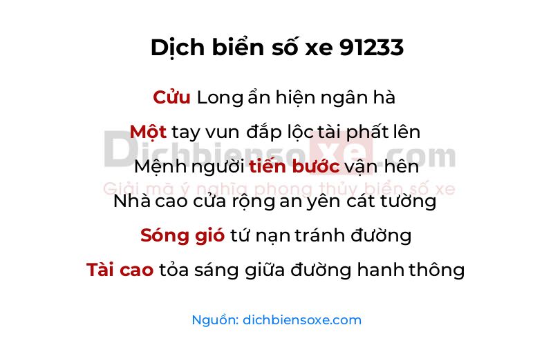 Dịch thơ biển số 91233