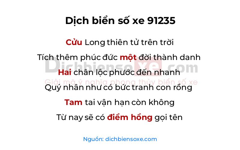 Dịch thơ biển số 91235