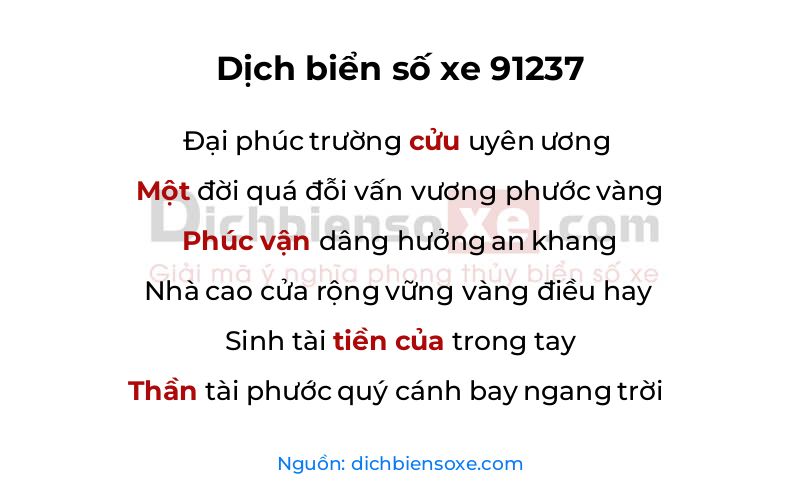 Dịch thơ biển số 91237