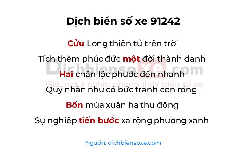Dịch thơ biển số 91242