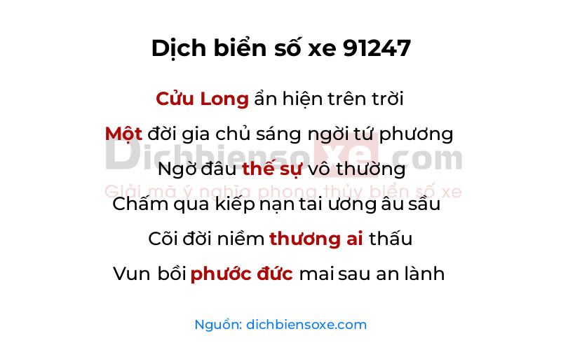 Dịch thơ biển số 91247