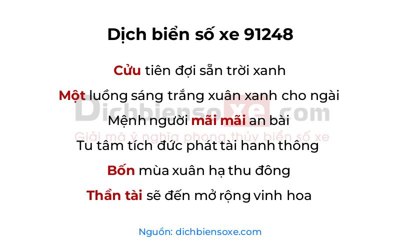 Dịch thơ biển số 91248