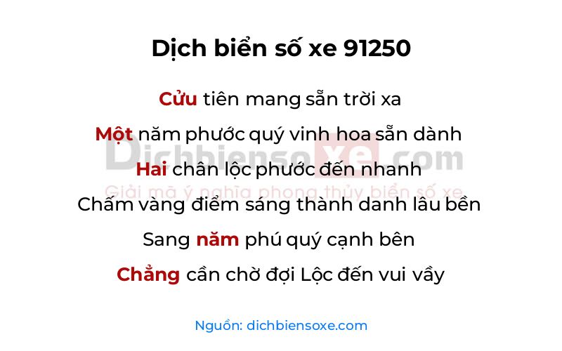 Dịch thơ biển số 91250