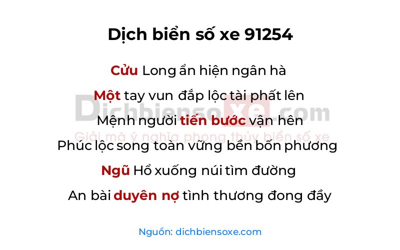 Dịch thơ biển số 91254