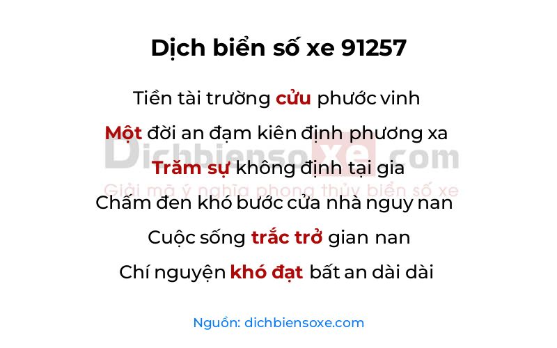 Dịch thơ biển số 91257