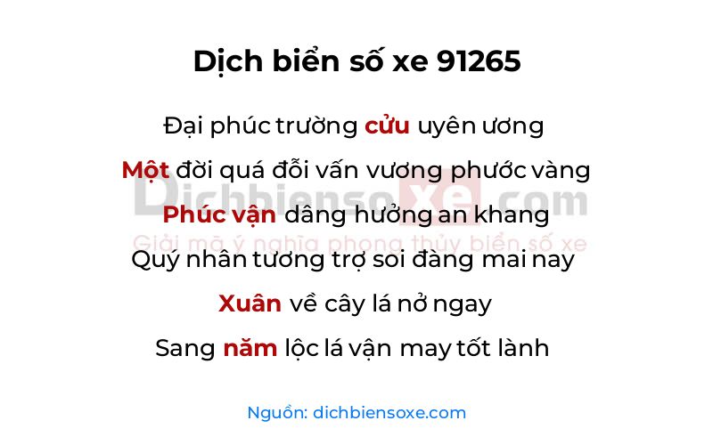 Dịch thơ biển số 91265
