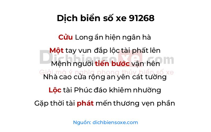 Dịch thơ biển số 91268