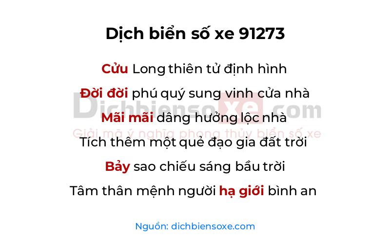 Dịch thơ biển số 91273