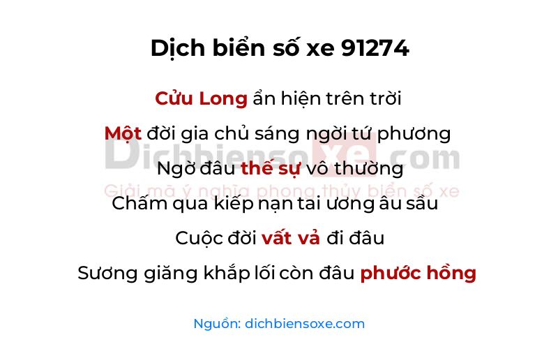 Dịch thơ biển số 91274