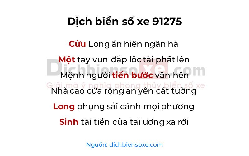 Dịch thơ biển số 91275