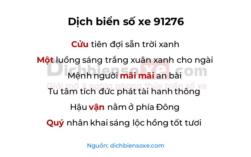 Dịch thơ biển số 91276
