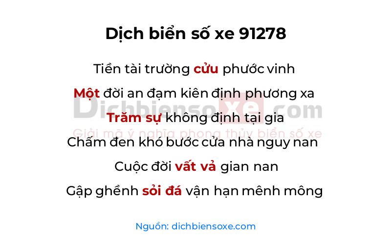 Dịch thơ biển số 91278