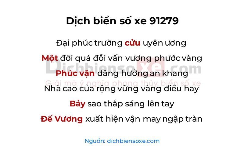 Dịch thơ biển số 91279