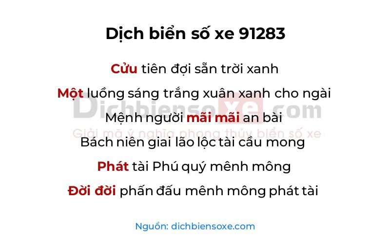 Dịch thơ biển số 91283