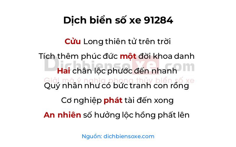 Dịch thơ biển số 91284