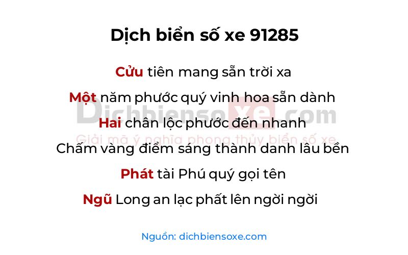 Dịch thơ biển số 91285