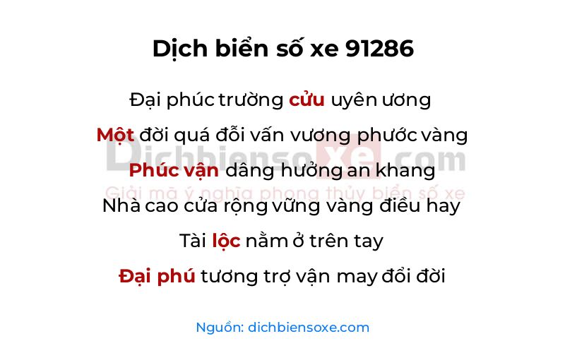 Dịch thơ biển số 91286