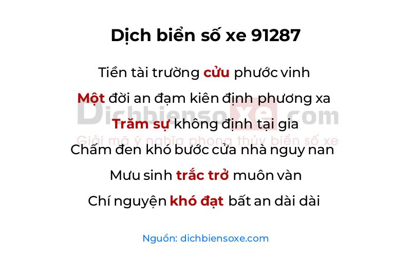 Dịch thơ biển số 91287