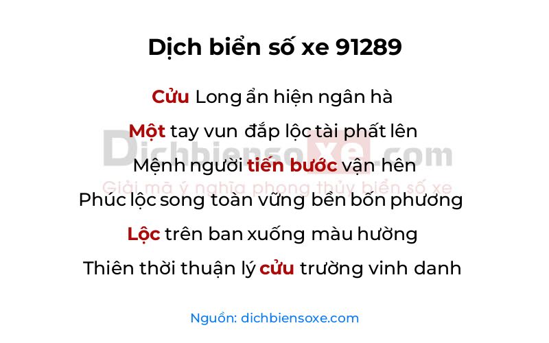 Dịch thơ biển số 91289