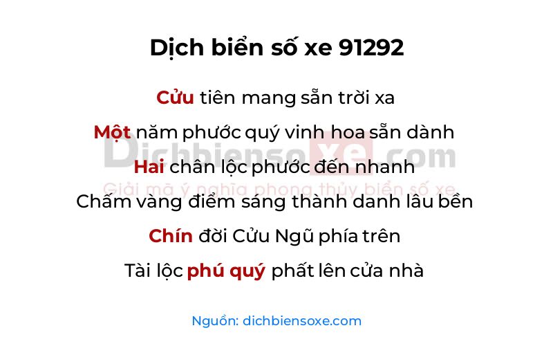Dịch thơ biển số 91292