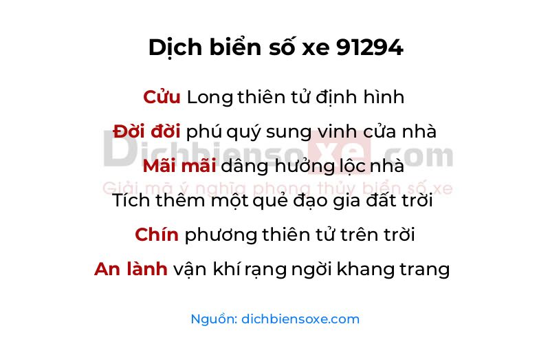 Dịch thơ biển số 91294