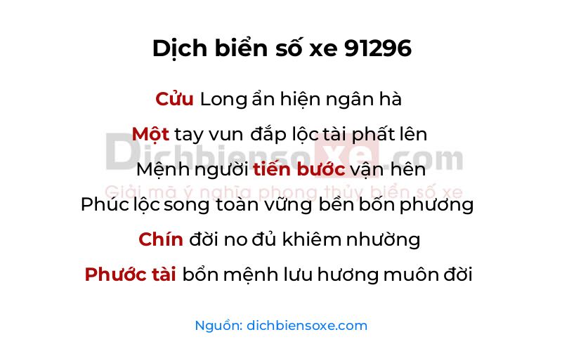 Dịch thơ biển số 91296