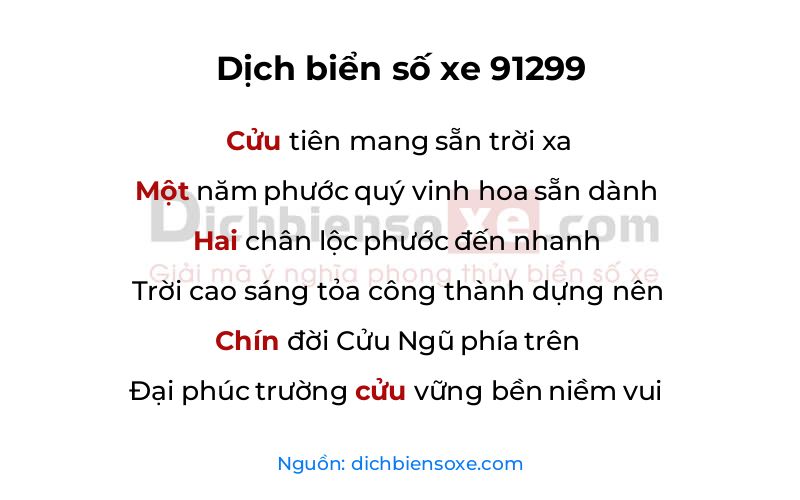 Dịch thơ biển số 91299