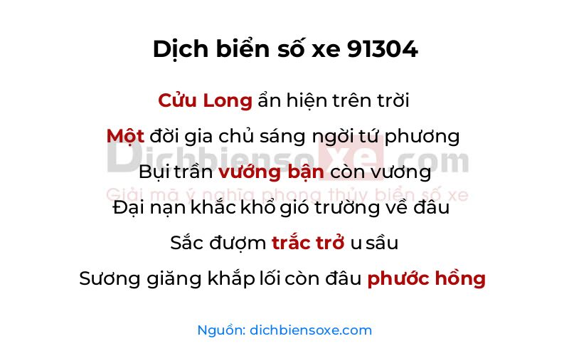 Dịch thơ biển số 91304