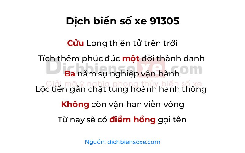 Dịch thơ biển số 91305