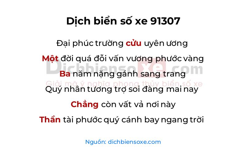 Dịch thơ biển số 91307