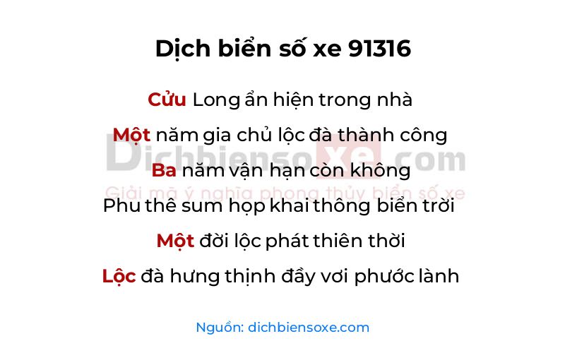 Dịch thơ biển số 91316