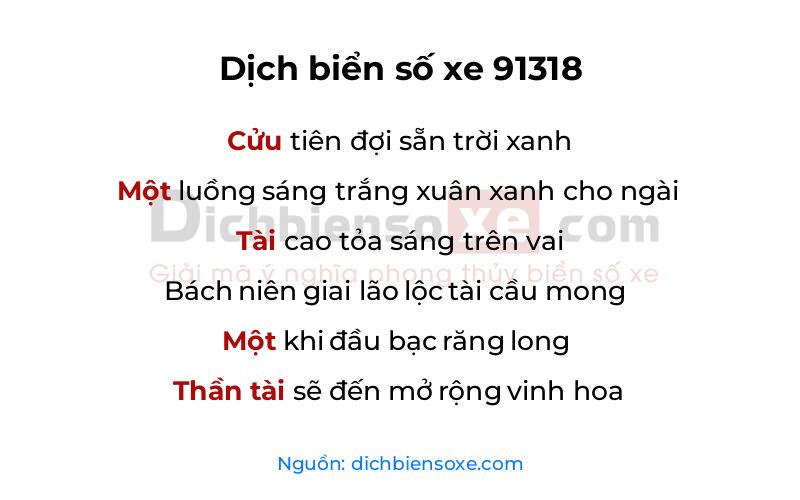 Dịch thơ biển số 91318