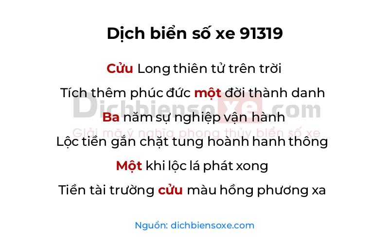Dịch thơ biển số 91319