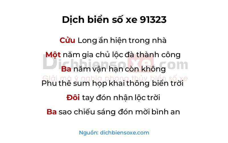 Dịch thơ biển số 91323