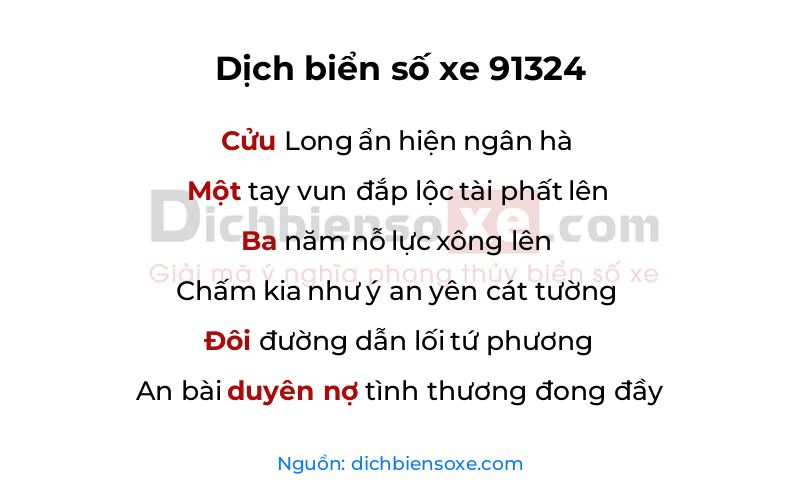 Dịch thơ biển số 91324
