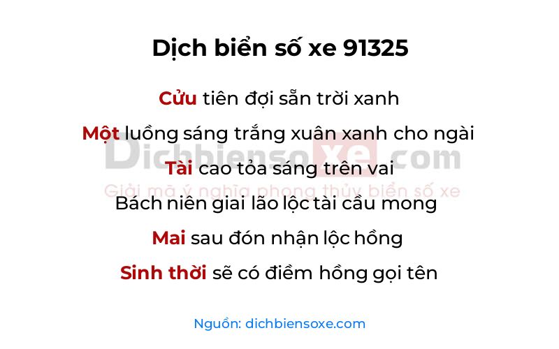 Dịch thơ biển số 91325