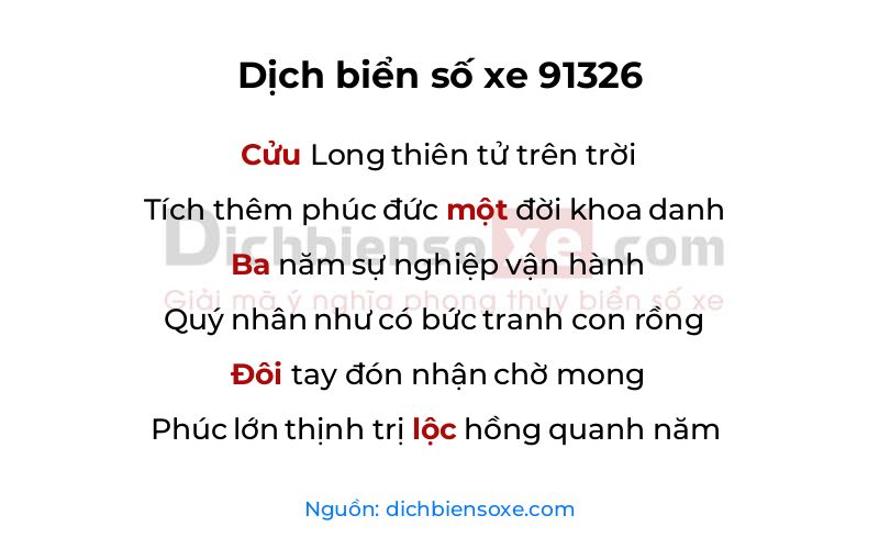 Dịch thơ biển số 91326