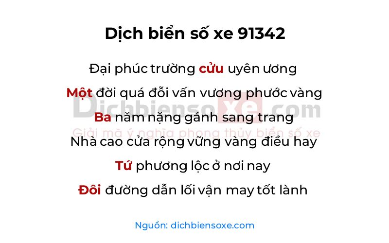Dịch thơ biển số 91342