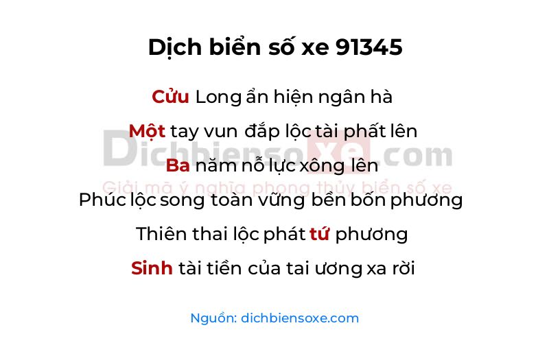 Dịch thơ biển số 91345